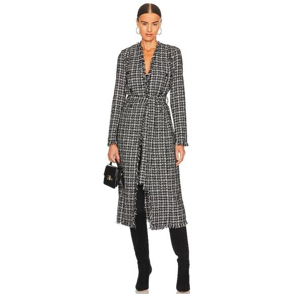L'Agence Oakley Black and Ivory Metallic Houndstooth Jacket Coat 8 - Picture 1 of 13
